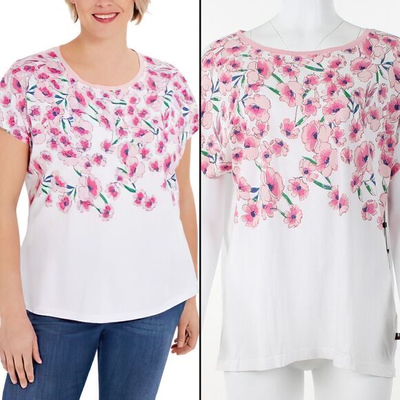Tommy Hilfiger Plus Size Floral-Print Crewneck Top - Picture 1 of 5